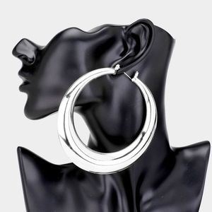 Large Silver Hoop Earrings Casual Simple Smooth Metal Statement Fashion Jewelry